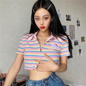 Rainbow Crop Top Collared Zip Up